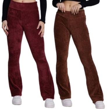 Imagem de KIT 2 Calça Legging Flare Cotelê Vekyo Veludo Cós Alto Inverno Cintura