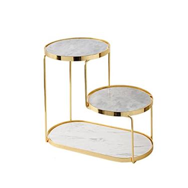 Imagem de Prateleira de banheiro, organizador de banheiro de 2 camadas, prateleira de armazenamento de cosméticos para cômoda e bancada, organizador de arame decorativo com bandeja de mármore, prateleiras