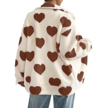 Imagem de Jaqueta De Lã Quente & Aconchegante Para Mulheres Com Estampa De Coração Plush, Zíper Completo Com Bolsos, Roupa De Inverno Macia Para Conforto Final, Pink, L