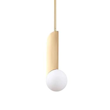 Imagem de YQSLQZZ Luminária pendente decorativa de cabeceira de quarto moderno, lustre de globo de vidro de meados do século, bar de sala de jantar, luzes de teto douradas, altura ajustável
