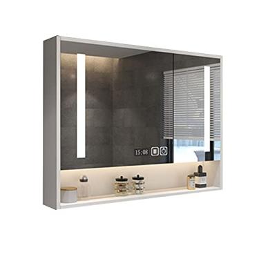 Imagem de Espelho de armário de banheiro espelho de armário montado na parede com espelho prateado claro espelho de toque inteligente e armário de íons adequado para banheiro de banheiro (tamanho: 80 cm/31,5