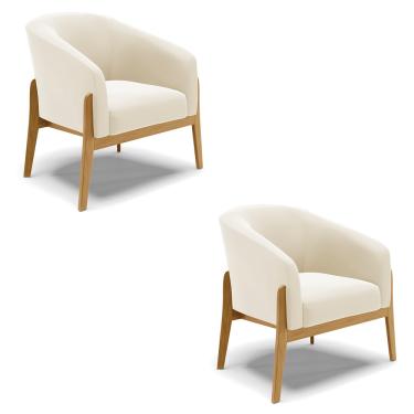 Imagem de Poltrona Decorativa Base de Madeira kit 2 Stella Veludo Bege D03 - D'Rossi