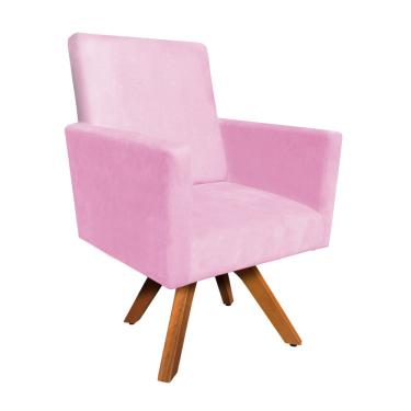 Imagem de Poltrona Giratória Nina Suede Rosa Bebê Base Madeira MM30 D'Rossi