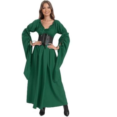 Imagem de Vestido feminino de bruxa renascentista de Halloween, fantasia vitoriana vintage medieval pirata camponesa gótica cosplay fantasia (verde, 3GG)