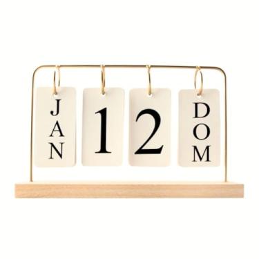 Imagem de Calendário de Madeira para Mesa – Plaquinhas Ajustáveis, Ideal para Escritórios e Home Office (Dourado)