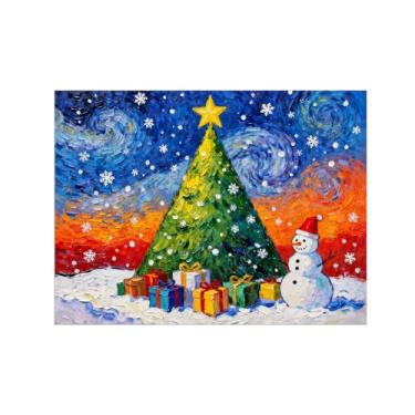 Imagem de Pinturas em tela Natal-Quadros Decoração de Parede-Árvores flocos neve estrelados-Inverno Paisagens Impressões para Sala de Estar 60x80cm Sem Moldura