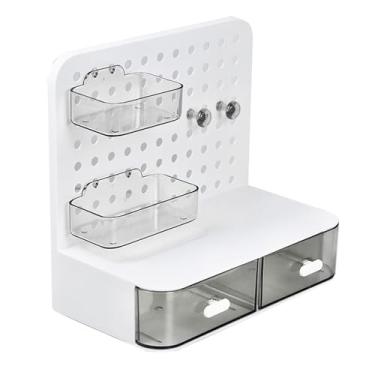 Imagem de Organizador de mesa Pegboard, rack de armazenamento de plástico multifuncional simples com gavetas para papelaria, faixas de cabeça, escritório, casa, espaço de trabalho, 600 g (branco)