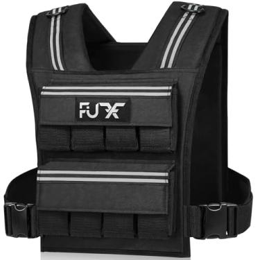 Imagem de FUFF Colete com peso ajustável – peso de 9 kg/13,6 kg/18 kg com faixa refletiva, colete masculino para treino de força, corrida, caminhada