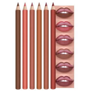 Imagem de Pacote de lápis de batom fosco de veludo de 6 cores para maquiagem dos lábios, hidratante cremoso ultra suave, acabamento macio de alta duração, lábios hidratados (conjunto de 6 lápis de lábios