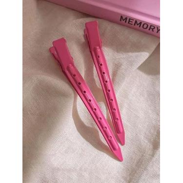 Imagem de Lindos grampos de cabelo rosa choque profissionais longos para pentear seccionamento doce antiderrapante bico de pato cor sólida presilhas de cabelo salão acessórios de uso diário presente de festa de