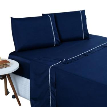Imagem de Kit Jogo De Lençol Queen Size 400 Fios 4 Peças(Azul Marinho)