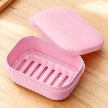 Imagem de Saboneteira à prova de vazamento com tampa e camada de drenagem à prova de estilhaçamento barra de viagem suporte de sabão recipiente portátil tamanho viagem artigos de higiene essenciais para