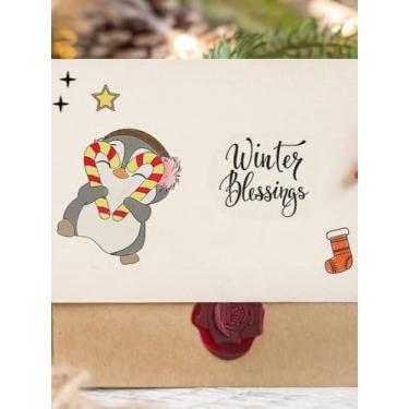 Imagem de Carimbos transparentes de pinguim de Natal para fazer cartões, tema de Natal, palavras de bênção de inverno, carimbos de scrapbook de borracha transparente com sentimento para fazer cartões, álbum de