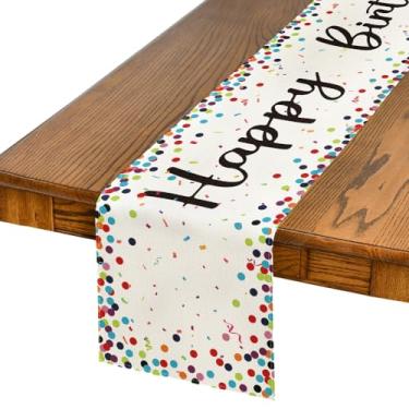Imagem de Caminho de mesa de feliz aniversário de bolinhas bege, decoração de mesa de jantar de cozinha sazonal para decoração de festa em casa 33 x 234 cm