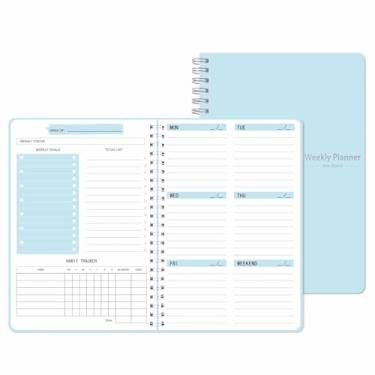 Imagem de Agenda semanal sem data, caderno de 52 semanas para fazer na lista A5, agenda semanal com encadernação em espiral e adesivos, material escolar para mulheres e meninas, 20 x 14,5 cm