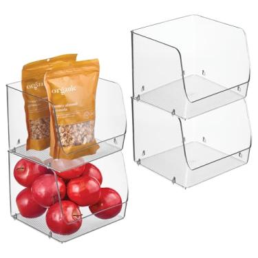 Imagem de Caixas de armazenamento empilháveis com abertura frontal iDesign para organização de cozinha e despensa - Conjunto de 4 - Transparente