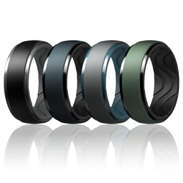 Imagem de Egnaro Anéis de casamento masculinos de silicone: anel de borracha de 10 mm de largura e 2,5 mm de espessura - hipoalergênico para academia/ar livre/presente, 9.5-10, Silicone, Sem pedra preciosa