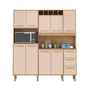 Imagem de Armário De Cozinha Letícia 1,77 Mt 9 Portas Amêndoa Off White - MILANI