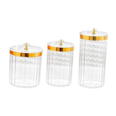 Imagem de Baoblaze Conjunto de 3 Potes para Armazenamento de Alimentos, Organizadores de Despensa e Elegantes para Cozinha, Ideal para Pimenta, Massa, Café e Outros, Pote Transparente com Tampa Transparente