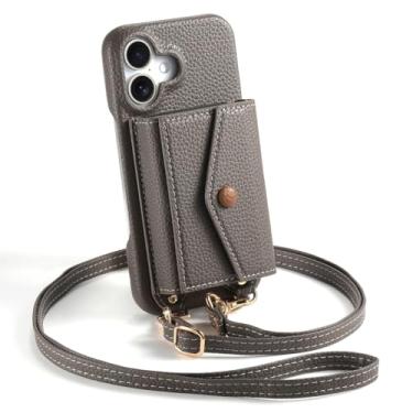 Imagem de POYUFRG Capa transversal para iPhone 17 Pro Max/17 Pro/17 Air/17, capa de couro carteira elegante com porta-cartões e espelho de maquiagem, cinza, 17 ProMax