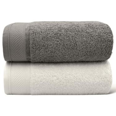 Imagem de Kit 2 Toalhas de Banho Grandes e Macias 100% Algodão 72x150cm Alta Absorção e Conforto – Toalhas Premium (Branco 1un / Cinza 1un)