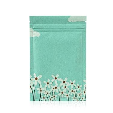 Imagem de 100 peças de saco colorido para doces, café, economia de alimentos, armazenamento de lanches, ziplock, saco de amostra de folha de alumínio espesso resselável (flor branca)