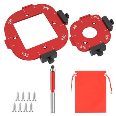 Imagem de 2 peças de gabarito de canto redondo, modelo de raio 4 em 1 com cortador de corte, liga de alumínio R10/R15/R20/R25/R30/R35/R40/R50 Guia de posicionamento de ângulo de arco 4 em 1 para moldura de mesa