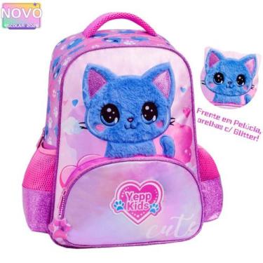 Imagem de Mochila De Costas Gato Pelúcia Orelhas Glitter Infantil Escolar 2026 -