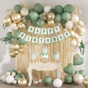 Imagem de Decorações de aniversário SaraTimtou Sage Green para festa feminina