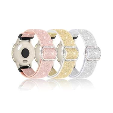 Imagem de Pulseira feminina de nylon elástico brilhante compatível com Garmin Venu 3S/Venu 2S/Vivoactive 4S/Vivomove 3S/Forerunner 255S/Forerunner 265S, pulseira elástica brilhante com glitter de 18 mm (branco