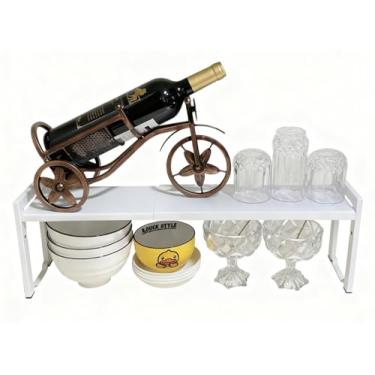 Imagem de Urhomey plus Organizador expansível de prateleira de armário 40,6-66 cm L empilhável prateleira de balcão de cozinha suporte de pia bancada armazenamento branco (seta 13 cm)