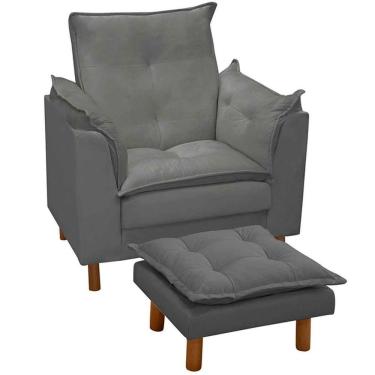 Imagem de Poltrona De Amamentação Com Puff Veludo Cinza - Casa Chick
