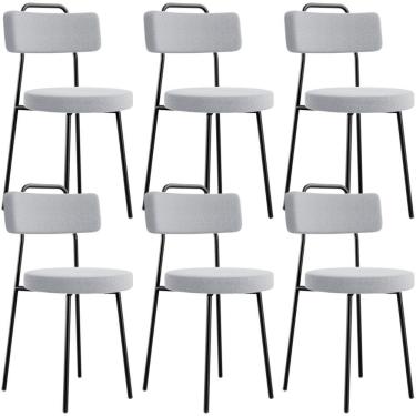 Imagem de Kit 06 Cadeiras Decorativas Estofada Para Sala De Jantar Barcelona L02 Bouclê Cinza - Lyam Decor