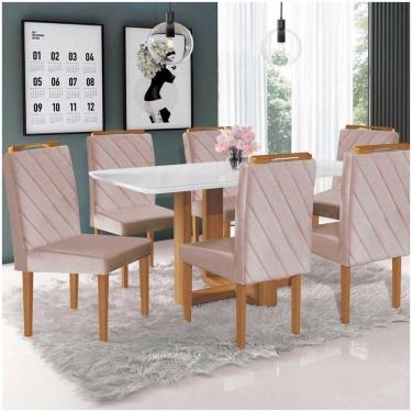 Imagem de Conjunto Sala De Jantar 6 Cadeiras Em Mel Off White Nude