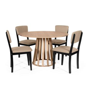 Imagem de Mesa De Jantar Redonda Gabi Jade Com 4 Cadeiras Estofadas Ella Preto/bege