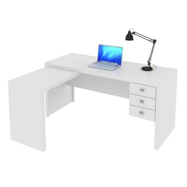 Imagem de Mesa De Canto Para Escritório 3 Gavetas Me4106 Branco - Tecno Mobili