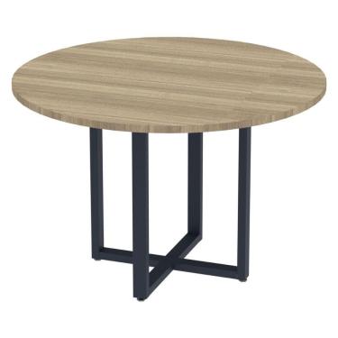 Imagem de Mesa De Reunião Redonda P25 Pandin 110 Cm (largura) Tampo Mdp Noce Naturalle Pé Aço Tubular Azul De
