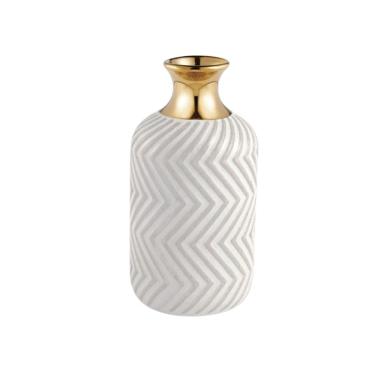 Imagem de Vaso Em Cerâmica Dourado E Branco Mart 12x23,5cm