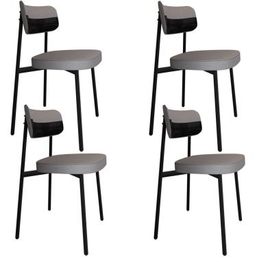 Imagem de Kit 04 Cadeiras Estofada Para Sala De Jantar Astrid Preto C01 Linho Cinza Courino Preto - Lyam Decor