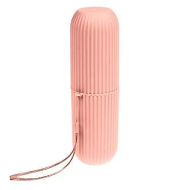 Imagem de Estojo Multiuso Portátil para Escova e Creme Dental, Plástico Moderno, Com Alça, Ideal para Viagem, Escola e Trabalho. (Rosa)