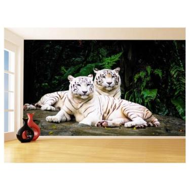 Imagem de Papel De Parede 3D Animais Casal Tigres Branco 3,5M Anm571 - Você Deco