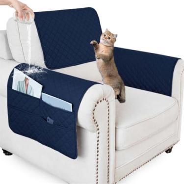 Imagem de ZGDDPZA Capa impermeável para apoio de braço para sofá com bolso lateral, protetor de sofá antiderrapante para poltronas, cadeiras e sofás (azul marinho, 3 peças)