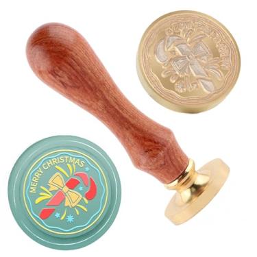 Imagem de Carimbo de lacre de cera de Natal, selo, muleta, latão e cabo de madeira, cabeça para cartões de Natal, convites, cartas, envelopes, cartões de felicitações, presentes