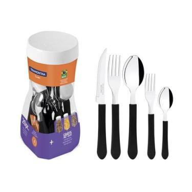 Imagem de Faqueiro Leme Lâminas em Aço Inox e Cabo Preto 20 Peças - Tramontina, 