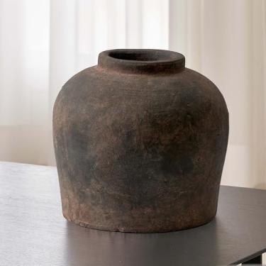 Imagem de LB2 Vaso de cerâmica marrom grande, vaso rústico estilo zen de 28 cm de altura, vaso de terracota, decoração de casa de fazenda envelhecida, flor decorativa de cerâmica para decoração de casa (A 28 cm
