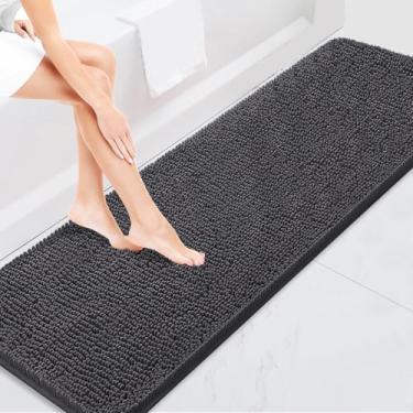 Imagem de BOANKODU Tapetes de banheiro 149 x 61 cm, tapetes de banho de chenille absorventes extramacios, forro de PVC de secagem rápida, tapetes de banho laváveis na máquina para piso de banheiro, banheira e