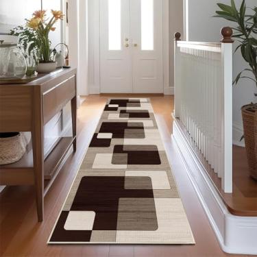 Imagem de Enkor Tapetes de corredor para corredor, 2'7"x20.3 cm lavável tapetes antiderrapantes simples para cozinha, tapete moderno para entrada, sala de estar, quarto, grades sobrepostas