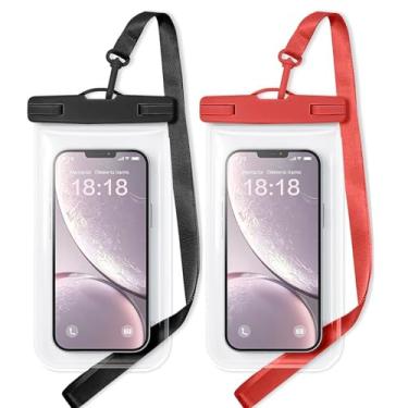 Imagem de Bolsa de telefone à prova d'água compatível com iPhone 16/15 Pro Max e Galaxy S24+/S23 capa de telefone impermeável de 7 polegadas com cordão, IPX8 itens essenciais para viagem na praia, preto e