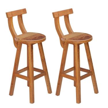 Imagem de Kit 2 Banquetas Alta Com Encosto Madeira Maciça - Natural