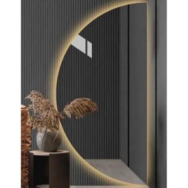 Imagem de Espelho Meia Lua Moderno De Led Amarelo Blogueira 75x50 Com Bateria Amarelo